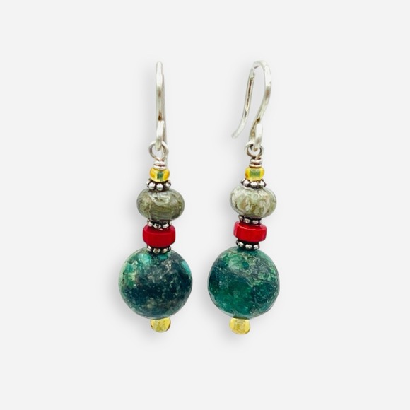Sundance Jewelry - Sundance Catalog Earrings Sterling Silver‎ Turquoise Coral Dangle Drop Beaded